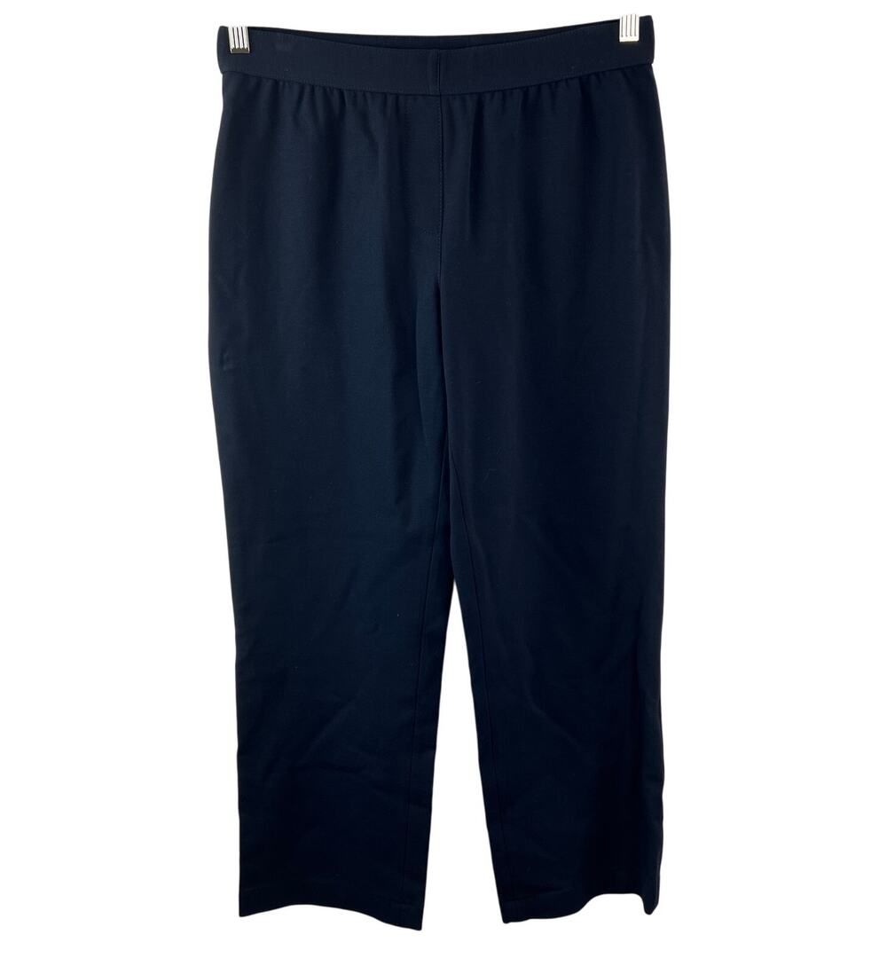 Lafayette 148 Navy Pants Stretch Mid Rise Elastic Waist Wide Leg Pull-On Large L